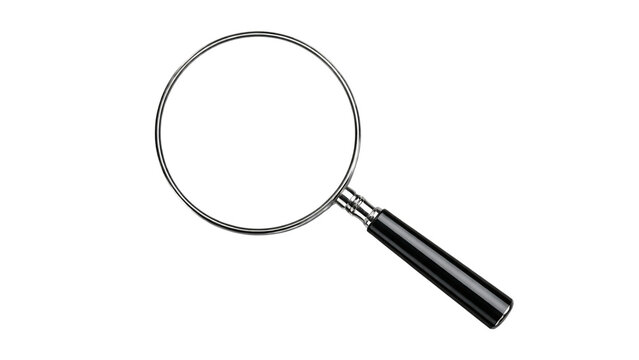 A magnifying glass, searching for answers, isolated against a transparent background.