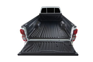 Open empty back of pickup truck pick up truck isolated on white background. © Emma Grace