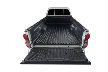 Open empty back of pickup truck pick up truck isolated on white background.