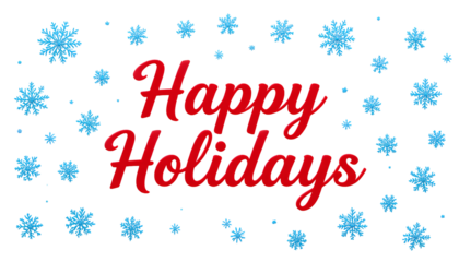 Happy Holidays Text Illustration with Blue Snowflakes – Minimalist Flat Vector Holiday Design isolated on transparent background