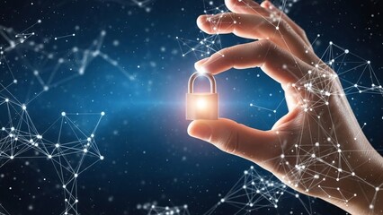 Human hand delicately holding a small, glowing padlock, symbolizing digital security and the protection of valuable online data.