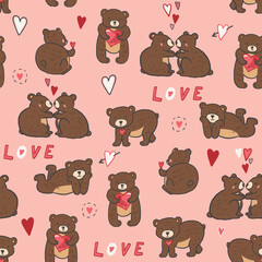 Teddy bear Valentine's day love vector seamless pattern.