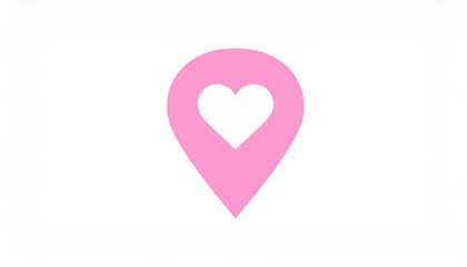 Pink Heart Location Pin Icon Isolated on White Background Minimalist Design
