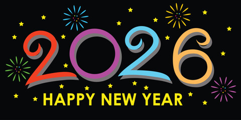 Colorful 2026 typography background design. happy new year celebration.