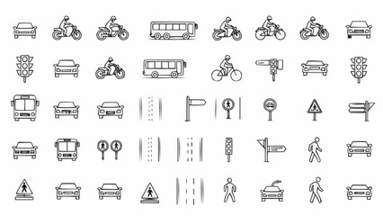 Collection of Transportation Icons and Road Signs.