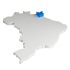 Fototapeta premium Mapa do Brasil em 3D com estado do Amapá destacado
