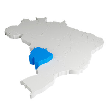 Mapa do Brasil em 3D com estado do Mato grosso do Sul destacado
