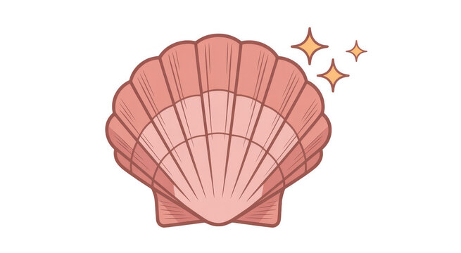 Pink seashell with sparkles isolated on a transparent background
