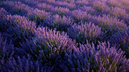 Obraz premium Lavender Field Blooming in Sunset Light with Vibrant Purple Flowers and Green Stems