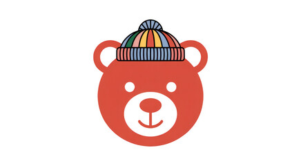 Obraz premium Red bear face with colorful striped hat colorful hat isolated on a transparent background