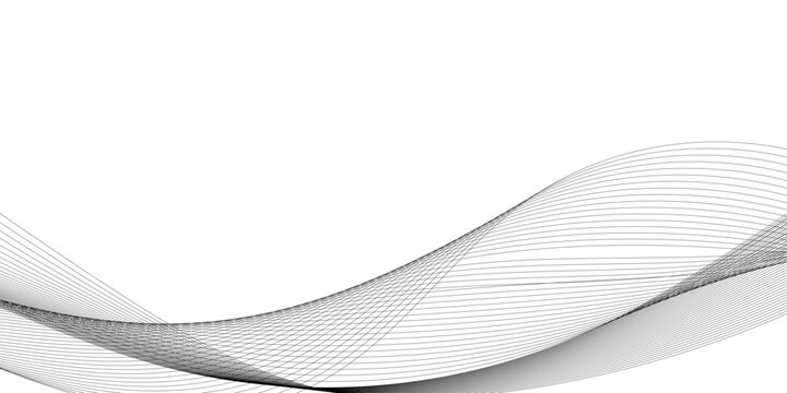 Stylized modern abstract wave design with gray flowing curved lines on a white background, featuring smooth layered transparency, digital motion energy, and a tech business-friendly vector look