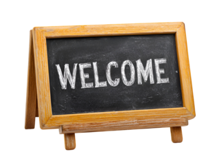 Chalkboard sign with welcome message on easel