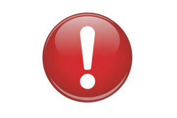 Red Exclamation Mark Button warning isolated on a transparent background