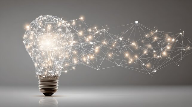 Glowing Lightbulb With Connecting Lines And Sparking Effects