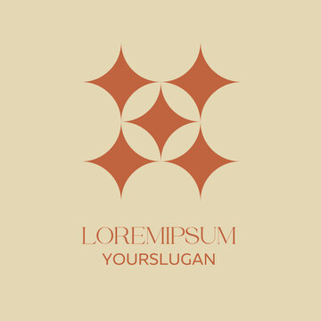 A symmetrical logo design featuring multiple four-pointed stars (sparkles) arranged in a cross pattern. Ideal for high-end jewelry, luxury hotels, or premium services.