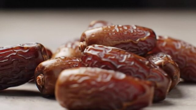 Close-up of ripe dried dates with rich brown texture, natural sweetness and traditional healthy food concept, perfect for Ramadan, nutrition, dessert ingredients, and organic lifestyle visuals