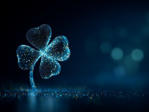 A digital rendering of a glowing four leaf clover symbolizing luck