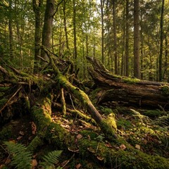 Fototapeta premium Serene Meditation Background Featuring Quiet Green Woods