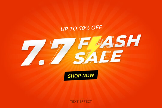 Sale 7.7 flash sale shopping day orange background vector.