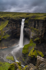 long exposure view of the Haifoss waterfall in southern Iceland