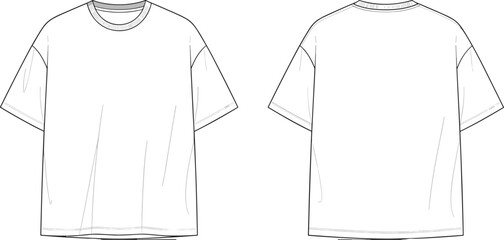 Blank, t, shirt, front, and, back, technical, drawing, vector, apparel, mockup, template, isolated, white, background, fashion, design, illustration, clothing, manufacturing, outline, 