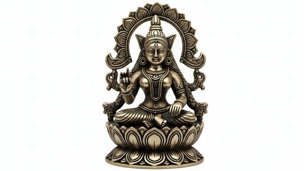 Obraz premium Metallic hindu goddess murti idol statue sitting on lotus flower base religious worship object