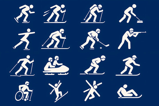 Milano Cortina Olympics Sports Pictogram Illustration - Speed Skating, Ski Jumping, and Ski Mountaineering