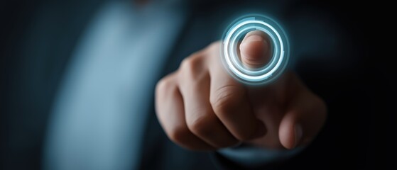 Close-Up of Businessman Touching Virtual Interface with Futuristic Technology Effects