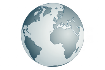 Earth Globe Gray White Map isolated on a transparent background