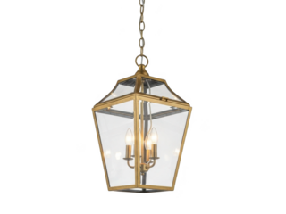 Antique brass lantern pendant light isolated on transparent background