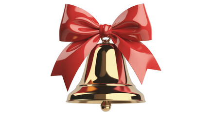 Gold bell with red bow Christmas decoration holiday decoration isolated on a transparent background