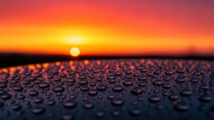 Obraz premium Sunset Reflections in Water Droplets