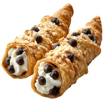 Two crispy cannolis with chocolate chips transparent background