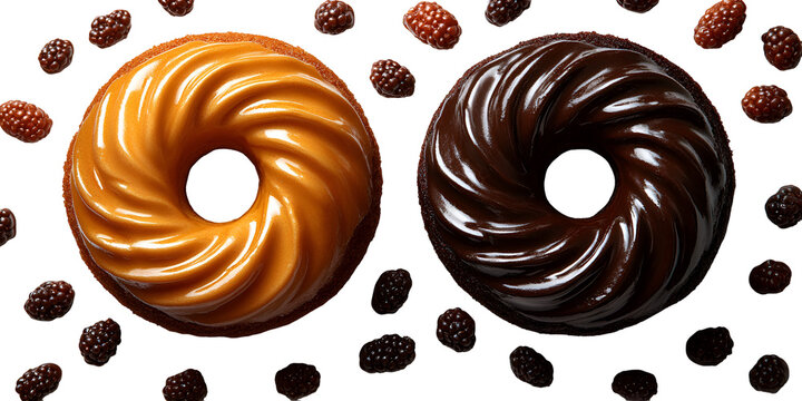 Two different flavored ring cakes on a dark background