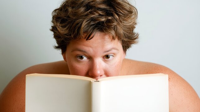 Close-Up Portrait of a Young Person Engaged in Reading a Book with a Thoughtful Expression and Casual Setting