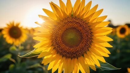Obraz premium Sunflower in a Field at Sunset
