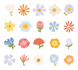 Obraz premium Garden flower set in scandinavian style featuring botanical blossoms floral elements garden plants and hand drawn perfect for your illustration and creative designs projects