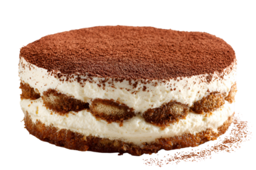Delicious tiramisu dessert with cocoa powder and creamy layers