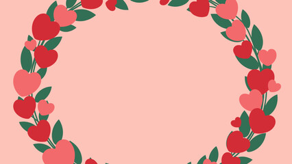 Obraz premium Decorative Valentine's Day Heart Frame with Pink Background and Floral Wreath