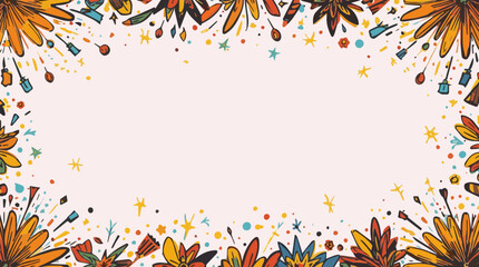 Vector template featuring a seamless pattern of fireworks in a flat design style, with bold lines, minimalist shapes, and vibrant colors