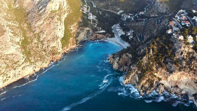 Aerial view of the famous Cala Granadella, a special place for diving in Alicante, Spain. 