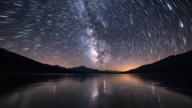 Stunning Milky Way Galaxy Over Calm Lake at Dusk.
