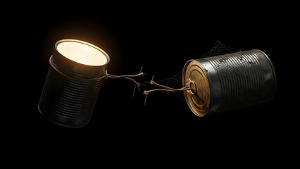 Broken communication and loneliness concept with tin can telephone