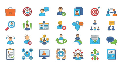 Fototapeta premium Collection of business icons representing various concepts and actions in a modern flat design style