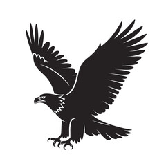 Obraz premium Black silhouette of a bald eagle in flight with white wing details white details wings flying