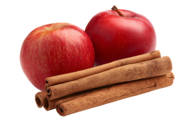 Fresh red apples with cinnamon sticks on black background