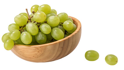 Fresh green grapes in a wooden bowl on black background