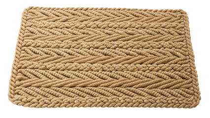 Coiled rope mat with intricate woven pattern on black background