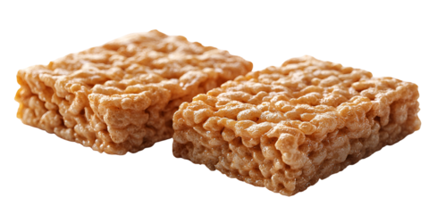 Two light brown square food items against transparent background