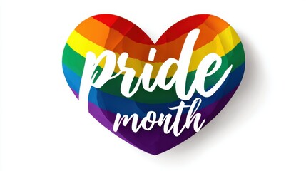 pride themed rainbow heart with the text "pride month"